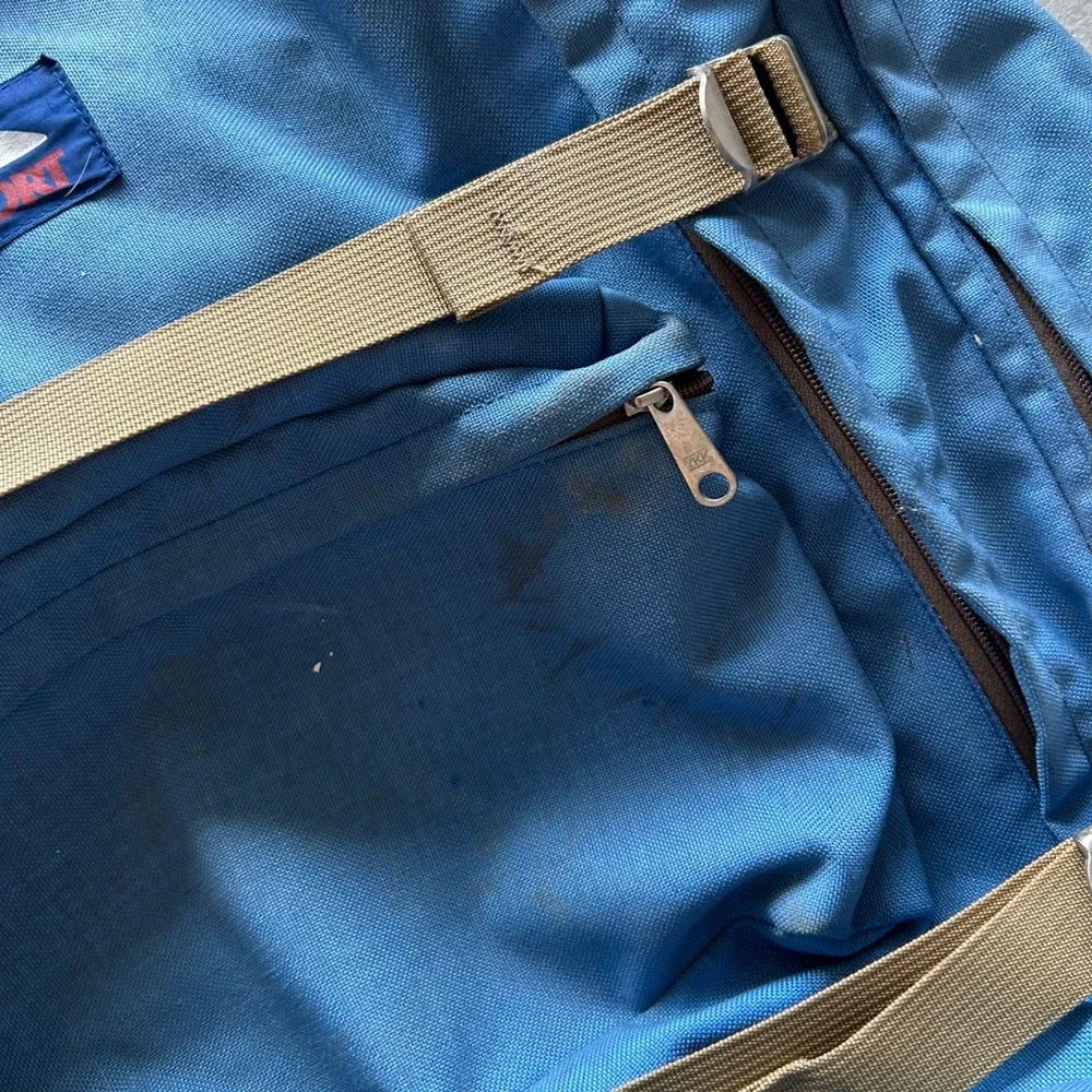 Vintage 70s JanSport K2 External Frame Backpack Blue Tan Hiking Pack Metal